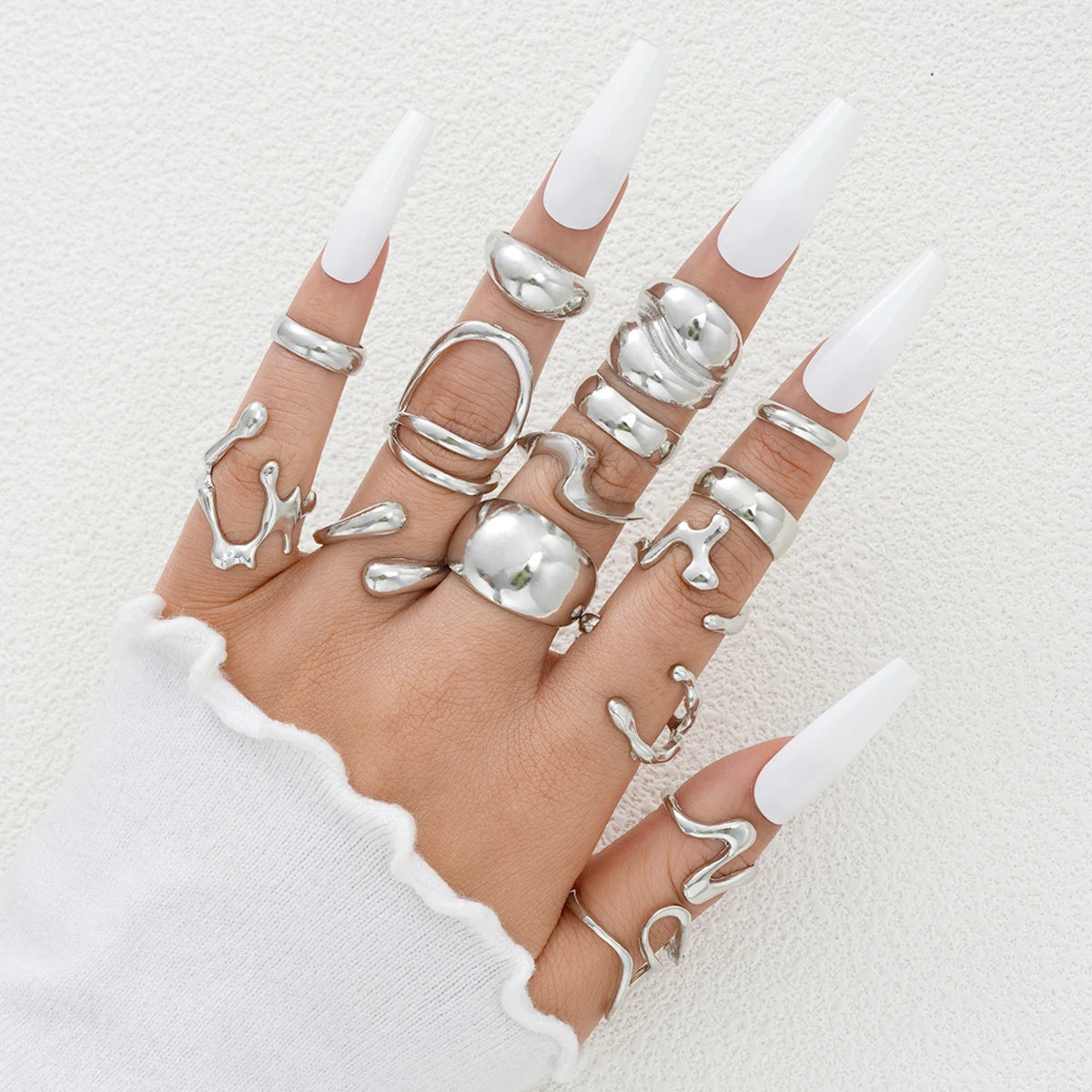 15PCS Chunky Geometric Ring Set – Women