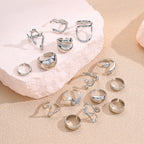 15PCS Chunky Geometric Ring Set – Women