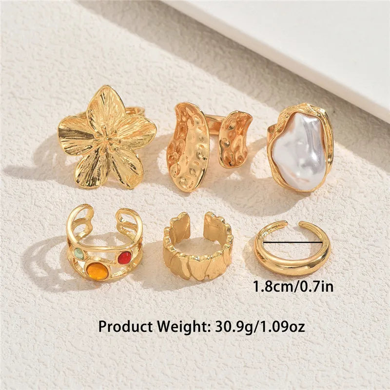 Retro Geometric Metal Ring Set for Women